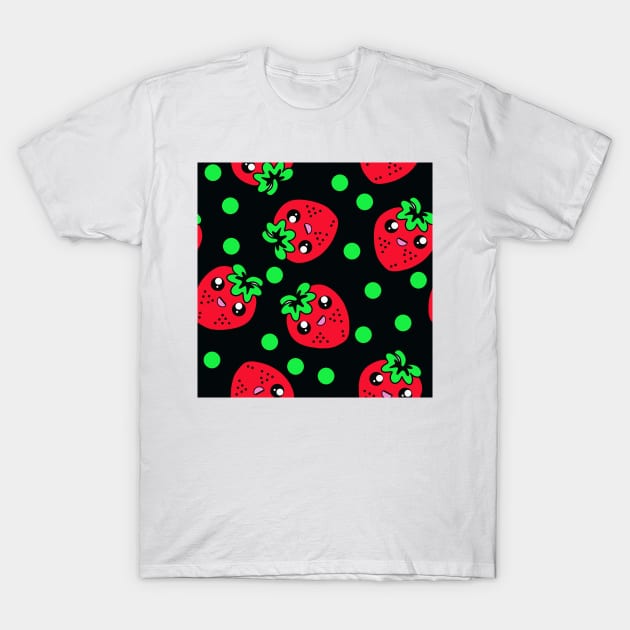 Stawberry Black T-Shirt by GalartCreations